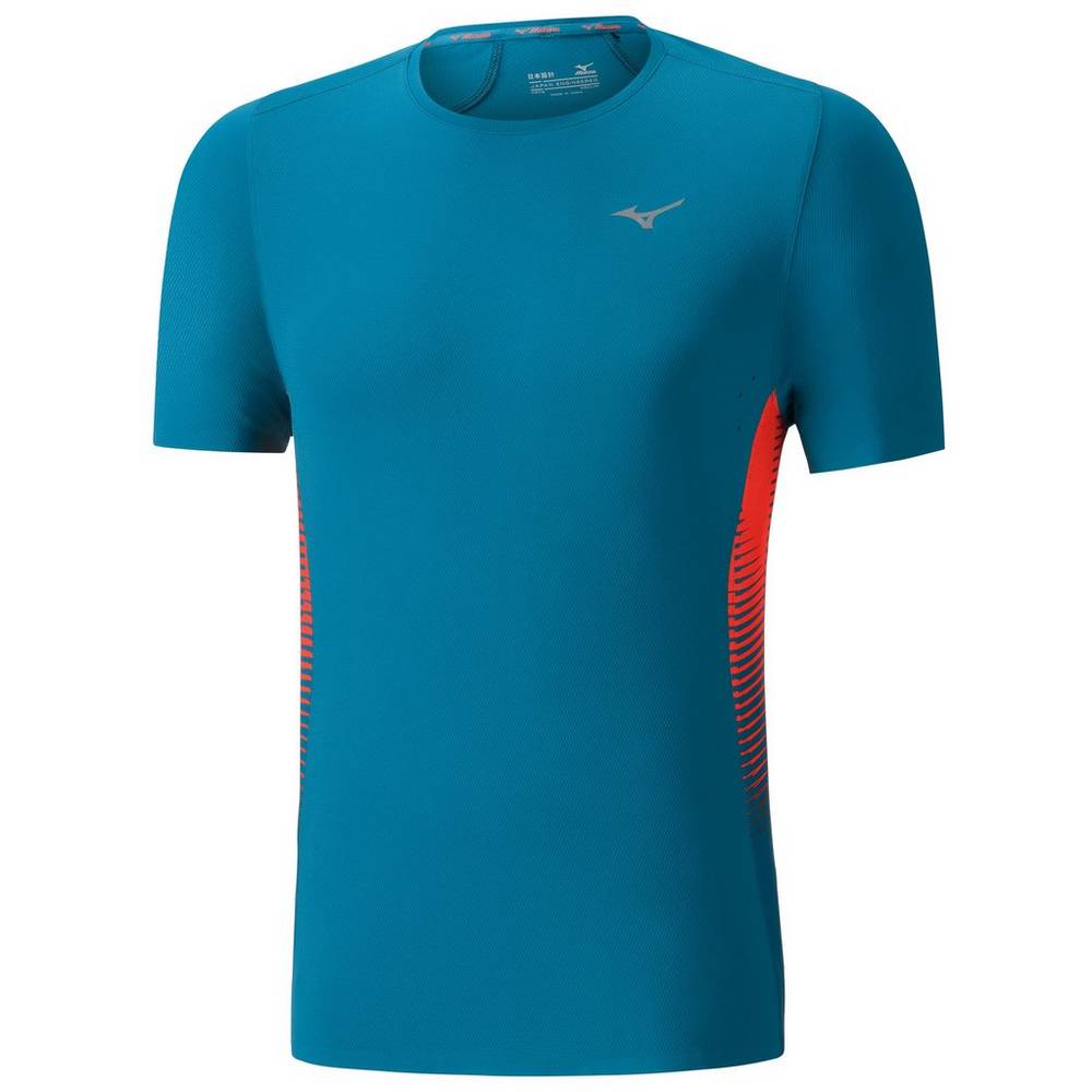 Mens Mizuno AERO 4.0 Running T-Shirts Blue/Pink Philippines (CIBTZL589)